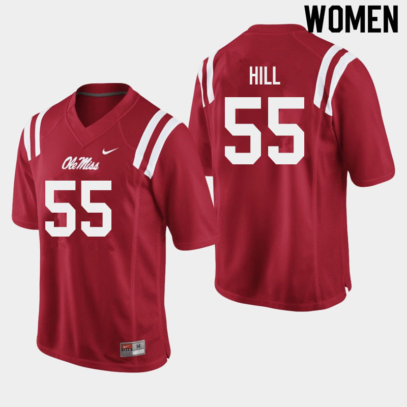 Women #55 KD Hill Ole Miss Rebels College Football Jerseys Sale-Red